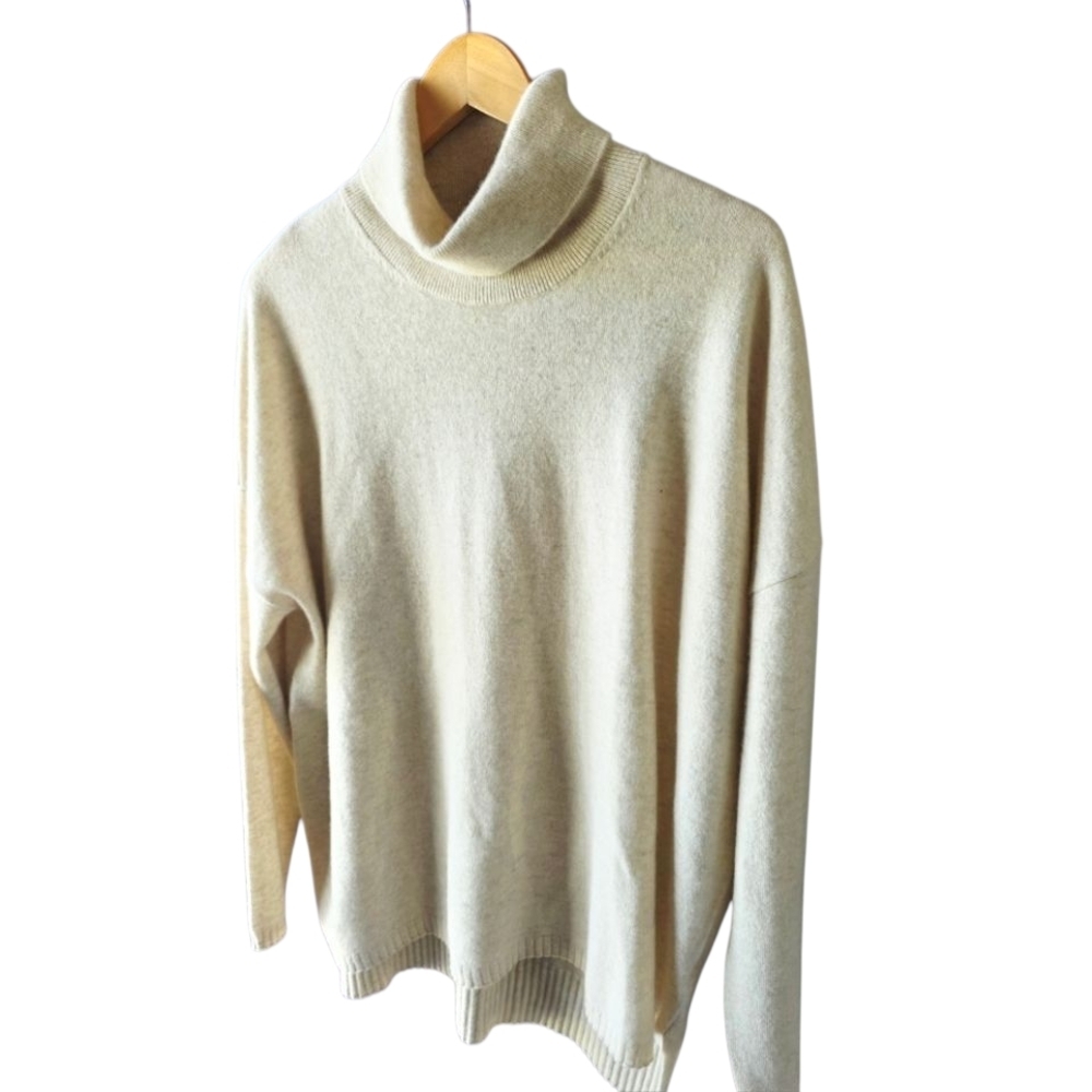 Cashmeren Womens Oversized Turtleneck With Side Slits 100% Pure Cashmere Sweater - Picture 3 of 8